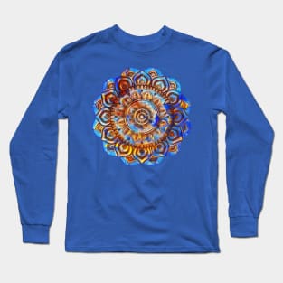 Digital Fluid Art Design - Flip Cup Technique - Blue Mandala Long Sleeve T-Shirt